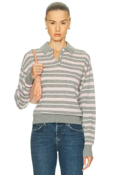 Guest In Residence Collegiate Stripe Polo Top | Thumbnail 1