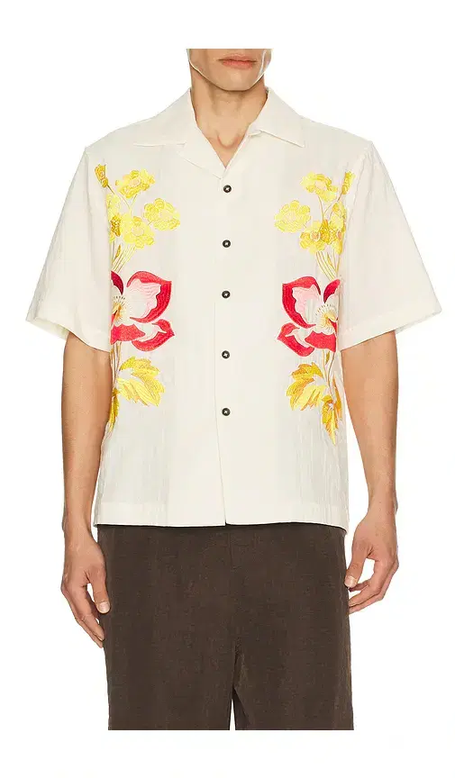 Embroidered Peonies Bowling Shirt