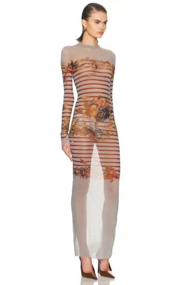Jean Paul Gaultier Mesh Printed Marinière Grape Long Dress | Thumbnail 2
