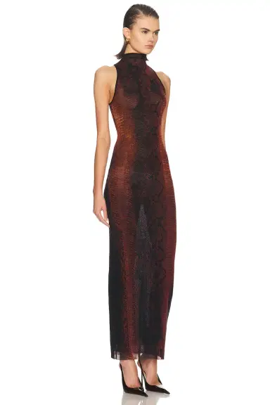 Jean Paul Gaultier Mesh High Neck Printed Python Long Dress | Thumbnail 2 Jean Paul Gaultier Mesh High Neck Printed Python Long Dress | Thumbnail 2