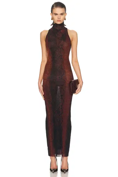 Jean Paul Gaultier Mesh High Neck Printed Python Long Dress | Thumbnail 1 Jean Paul Gaultier Mesh High Neck Printed Python Long Dress | Thumbnail 1