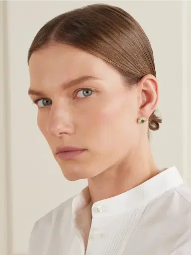 Suzanne Kalan 18-karat Gold, Diamond And Emerald Earrings | Thumbnail 2