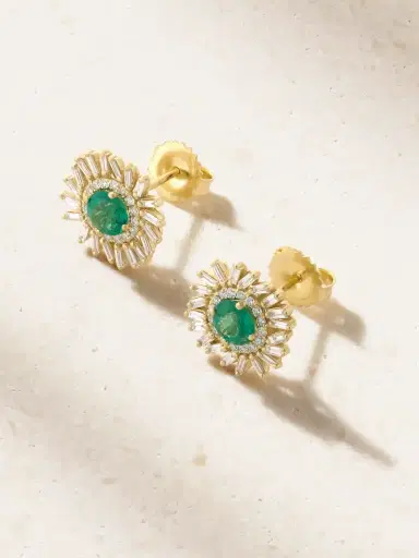 Suzanne Kalan 18-karat Gold, Diamond And Emerald Earrings | Thumbnail 1
