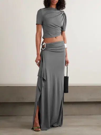 Christopher Esber Orica Asymmetric Embellished Ruched Draped Jersey Maxi Skirt | Thumbnail 2 Christopher Esber Orica Asymmetric Embellished Ruched Draped Jersey Maxi Skirt | Thumbnail 2