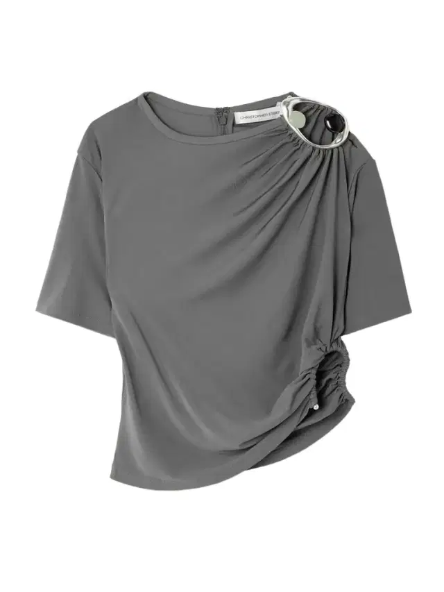 Orica Cropped Asymmetric Embellished Ruched Jersey T-shirt