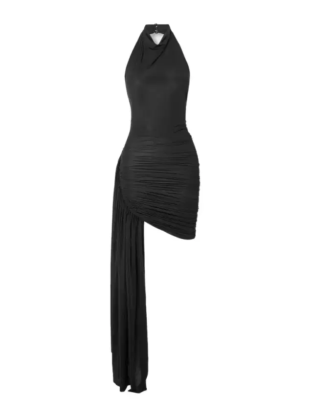 Villa Draped Gathered Stretch-jersey Halterneck Mini Dress