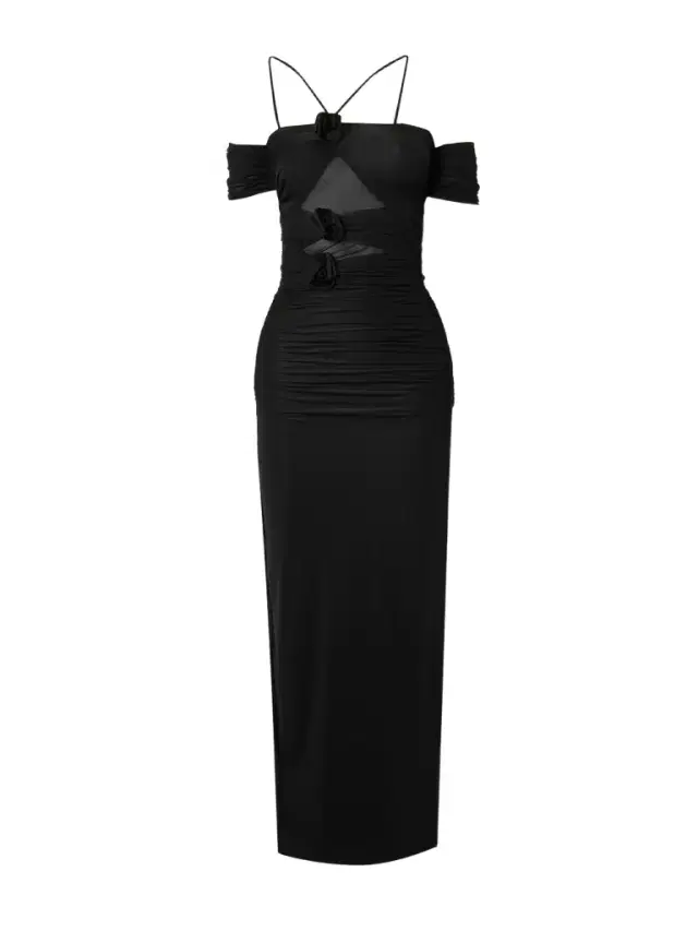 Abisso Appliquéd Cutout Ruched Stretch-jersey Maxi Dress
