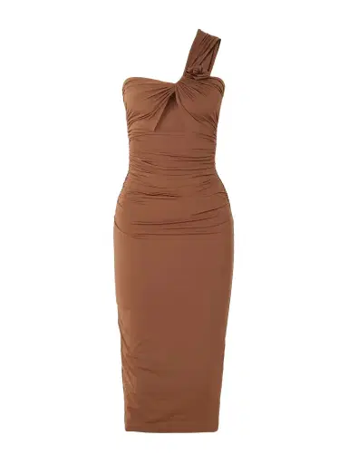 Maygel Coronel Arcano One-shoulder Appliquéd Cutout Ruched Stretch-jersey Midi Dress | Thumbnail 1 Maygel Coronel Arcano One-shoulder Appliquéd Cutout Ruched Stretch-jersey Midi Dress | Thumbnail 1