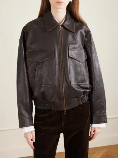 Staud Eugene Oversized Textured-leather Bomber Jacket | Thumbnail 3