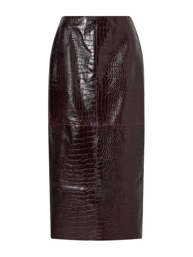 Paneled Croc-effect Leather Midi Skirt