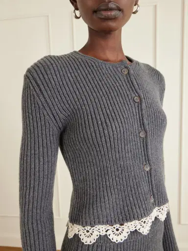 Magda Butrym Cropped Lace-trimmed Ribbed Wool Cardigan | Thumbnail 5 Magda Butrym Cropped Lace-trimmed Ribbed Wool Cardigan | Thumbnail 5