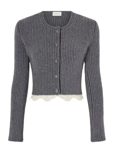 Magda Butrym Cropped Lace-trimmed Ribbed Wool Cardigan | Thumbnail 1 Magda Butrym Cropped Lace-trimmed Ribbed Wool Cardigan | Thumbnail 1