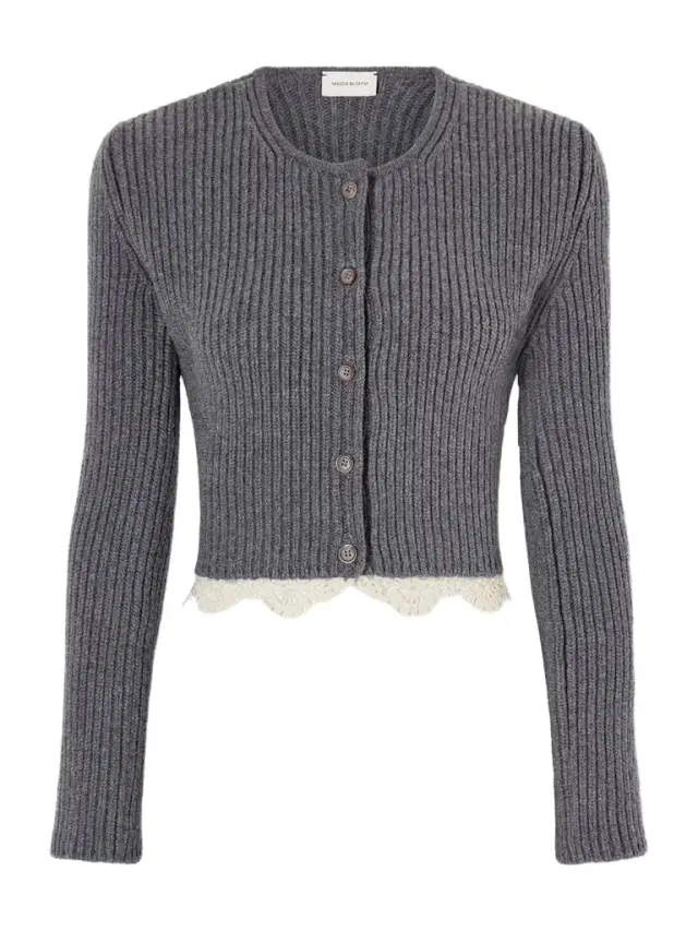 Cropped Lace-trimmed Ribbed Wool Cardigan