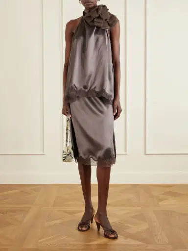 Magda Butrym Lace-trimmed Silk-satin Midi Skirt | Thumbnail 2 Magda Butrym Lace-trimmed Silk-satin Midi Skirt | Thumbnail 2
