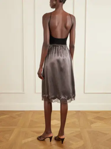Magda Butrym Lace-trimmed Silk-satin Midi Skirt | Thumbnail 4 Magda Butrym Lace-trimmed Silk-satin Midi Skirt | Thumbnail 4