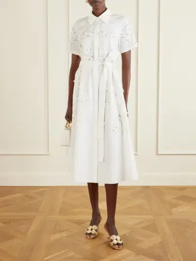 Carolina Herrera Belted Embroidered Cotton-blend Poplin Midi Shirt Dress | Thumbnail 2 Carolina Herrera Belted Embroidered Cotton-blend Poplin Midi Shirt Dress | Thumbnail 2