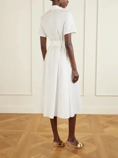 Carolina Herrera Belted Embroidered Cotton-blend Poplin Midi Shirt Dress | Thumbnail 3 Carolina Herrera Belted Embroidered Cotton-blend Poplin Midi Shirt Dress | Thumbnail 3