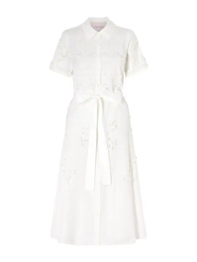 Belted Embroidered Cotton-blend Poplin Midi Shirt Dress