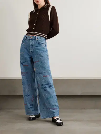 Mother Double Dip Nerdy Embroidered Mid-rise Wide-leg Jeans | Thumbnail 2