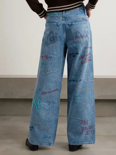 Mother Double Dip Nerdy Embroidered Mid-rise Wide-leg Jeans | Thumbnail 4