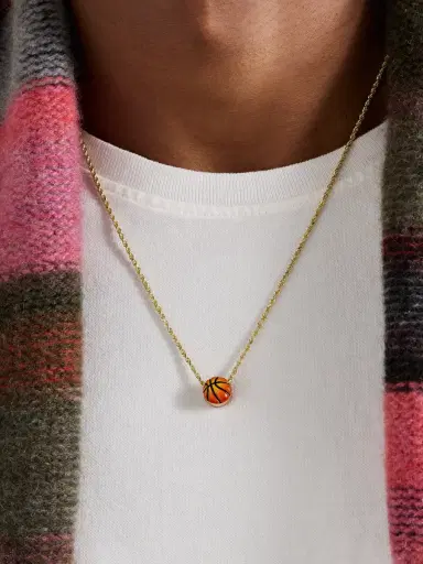 Greg Yuna Basketball 14-Karat White Gold and Enamel Pendant - Men | Thumbnail 2 Greg Yuna Basketball 14-Karat White Gold and Enamel Pendant - Men | Thumbnail 2