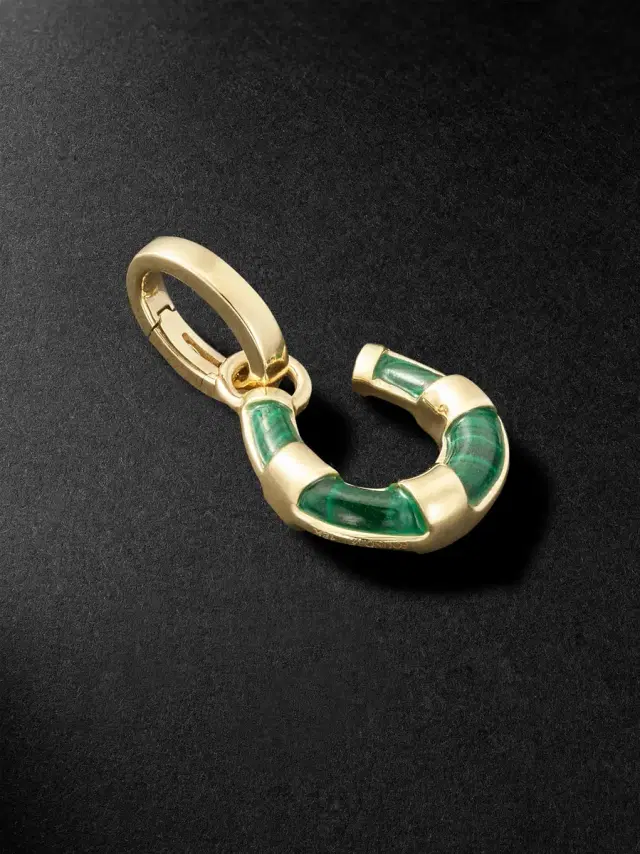 Protection Horseshoe Miniature 18-Karat Gold Malachite Pendant - Men