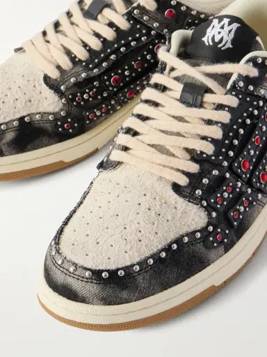 AMIRI Skel-Top Suede-Trimmed Studded Appliquéd Denim Sneakers - Men | Thumbnail 5 AMIRI Skel-Top Suede-Trimmed Studded Appliquéd Denim Sneakers - Men | Thumbnail 5