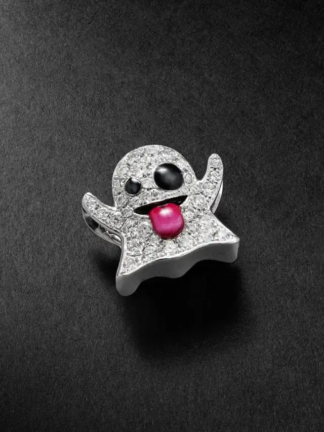 Greg Yuna Ghost 14-Karat White Gold, Diamond and Enamel Pendant - Men