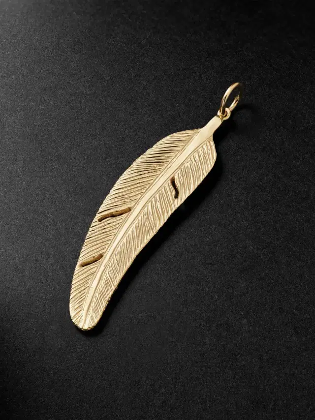 Large Feather 14-Karat Gold Charm - Men