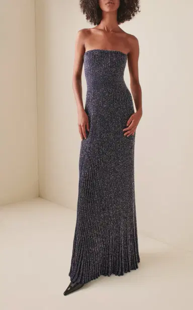 ALAÏA Strapless Ribbed-Knit Maxi Dress | Thumbnail 2