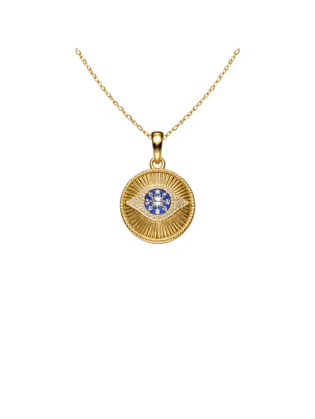 0.39ct Diamond Sapphire 14K Gold Evil Eye Pendant