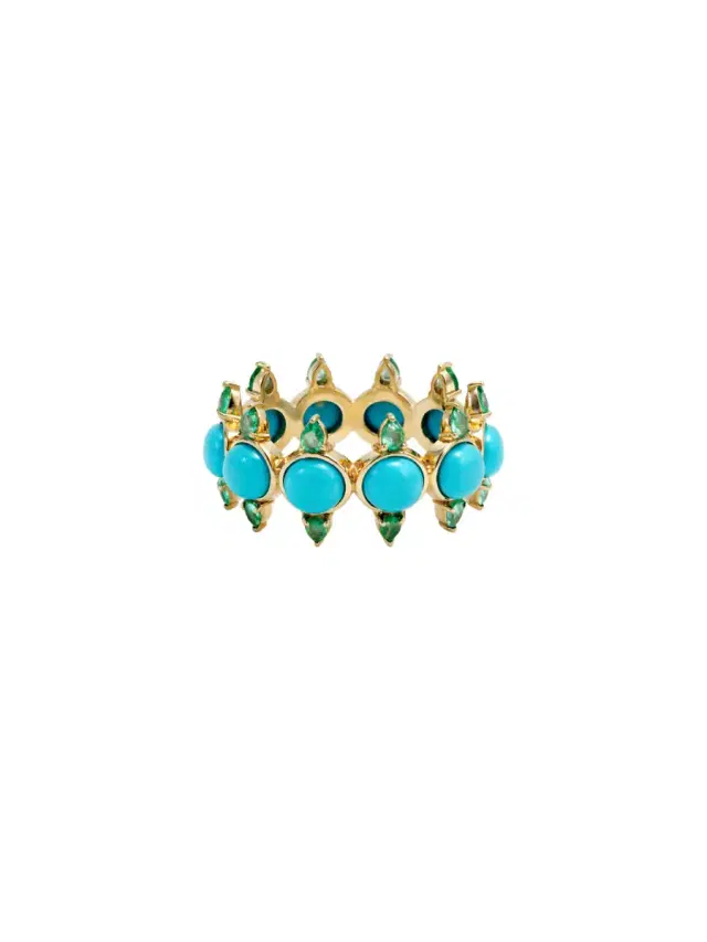 6.18ct Emerald Turquoise 18K Gold Open Shank Ring