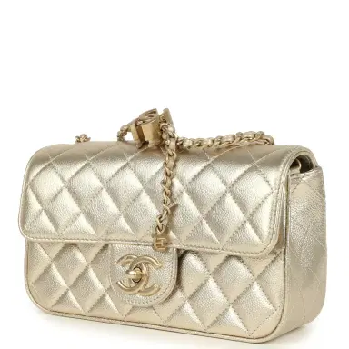 Chanel Chanel Mini CC Crush Flap Bag Light Gold Metallic Caviar Brushed Light Gold Hardware | Thumbnail 5