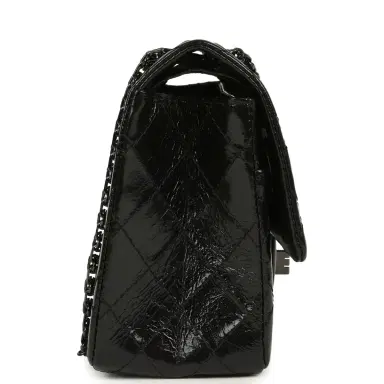 Chanel Pre-owned Chanel Small Reissue 225 2.55 Double Flap Bag So Black Shiny Crumpled Calfskin Black Hardware | Thumbnail 3 Chanel Pre-owned Chanel Small Reissue 225 2.55 Double Flap Bag So Black Shiny Crumpled Calfskin Black Hardware | Thumbnail 3