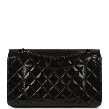 Chanel Pre-owned Chanel Small Reissue 225 2.55 Double Flap Bag So Black Shiny Crumpled Calfskin Black Hardware | Thumbnail 4 Chanel Pre-owned Chanel Small Reissue 225 2.55 Double Flap Bag So Black Shiny Crumpled Calfskin Black Hardware | Thumbnail 4
