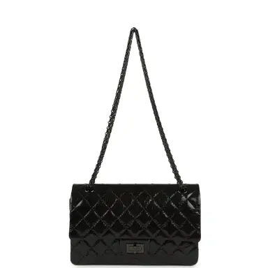 Chanel Pre-owned Chanel Small Reissue 225 2.55 Double Flap Bag So Black Shiny Crumpled Calfskin Black Hardware | Thumbnail 7 Chanel Pre-owned Chanel Small Reissue 225 2.55 Double Flap Bag So Black Shiny Crumpled Calfskin Black Hardware | Thumbnail 7