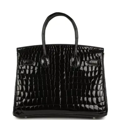 HERMÈS Pre-owned Hermes Birkin 30 Black Shiny Crocodile Niloticus Palladium Hardware | Thumbnail 4 HERMÈS Pre-owned Hermes Birkin 30 Black Shiny Crocodile Niloticus Palladium Hardware | Thumbnail 4
