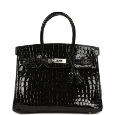 HERMÈS Pre-owned Hermes Birkin 30 Black Shiny Crocodile Niloticus Palladium Hardware | Thumbnail 1 HERMÈS Pre-owned Hermes Birkin 30 Black Shiny Crocodile Niloticus Palladium Hardware | Thumbnail 1