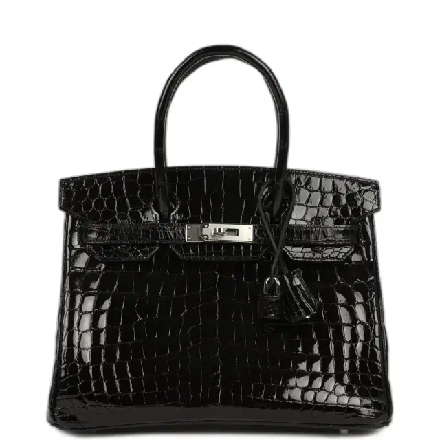hermes Pre-owned Hermes Birkin 30 Black Shiny Crocodile Niloticus Palladium Hardware
