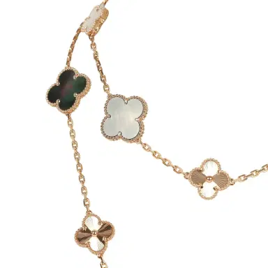 Van Cleef & Arpels Van Cleef & Arpels Magic Alhambra Transformable 15 Motif Necklace White and Grey MOP 18K Rose Gold Guilloche | Thumbnail 3 Van Cleef & Arpels Van Cleef & Arpels Magic Alhambra Transformable 15 Motif Necklace White and Grey MOP 18K Rose Gold Guilloche | Thumbnail 3
