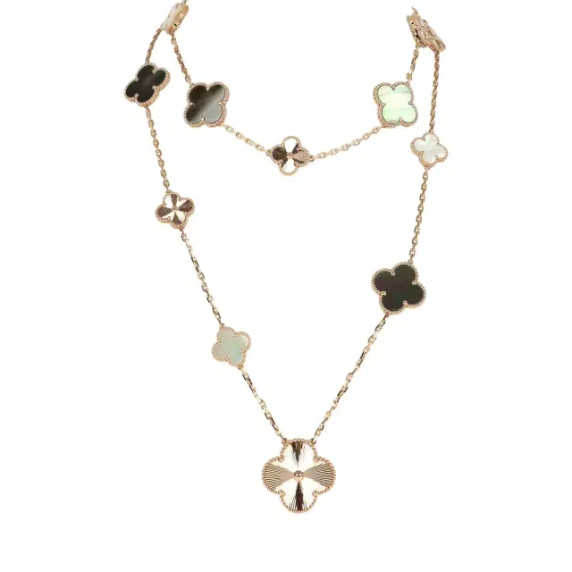 Van Cleef & Arpels Van Cleef & Arpels Magic Alhambra Transformable 15 Motif Necklace White and Grey MOP 18K Rose Gold Guilloche