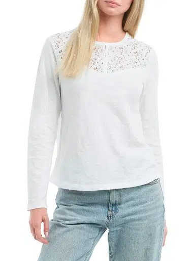 Wilt Women's Lace Yoke Henley Tee - White | Thumbnail 2 Wilt Women's Lace Yoke Henley Tee - White | Thumbnail 2
