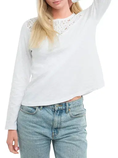 Wilt Women's Lace Yoke Henley Tee - White | Thumbnail 3 Wilt Women's Lace Yoke Henley Tee - White | Thumbnail 3