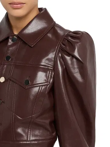 ALICE + OLIVIA Women's Lana Faux-Leather Trucker Jacket - Dark Chocolate | Thumbnail 5 ALICE + OLIVIA Women's Lana Faux-Leather Trucker Jacket - Dark Chocolate | Thumbnail 5