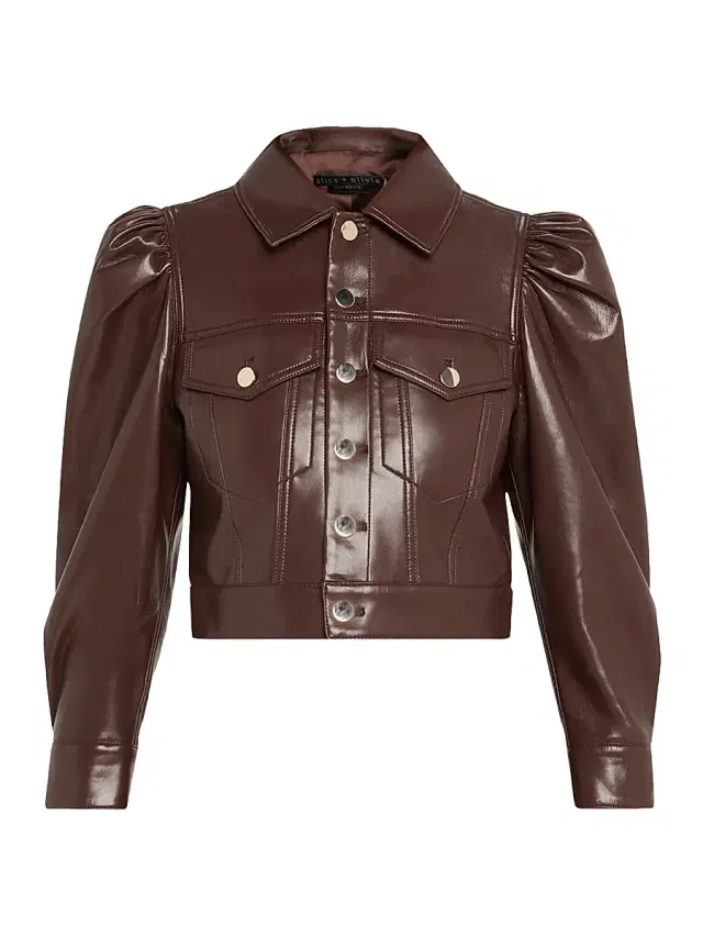 ALICE + OLIVIA Women's Lana Faux-Leather Trucker Jacket - Dark Chocolate