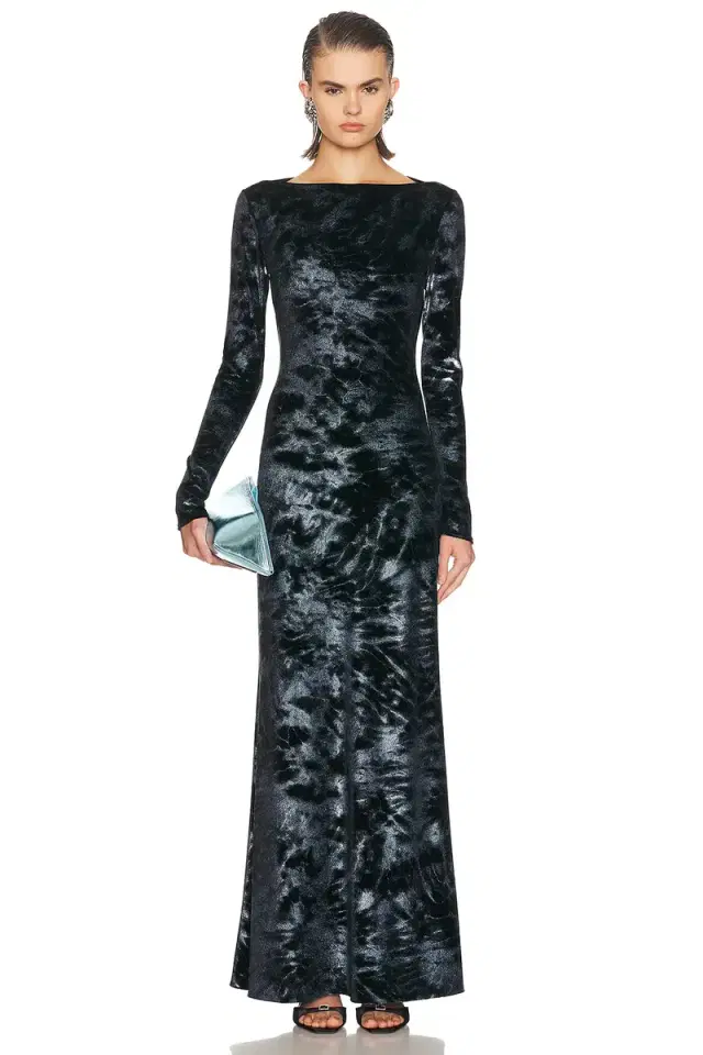 LaPointe Foil Velour Boatneck Gown