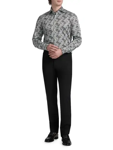 Kiton Men's Leaf Print Stretch-Cotton Shirt | Thumbnail 2