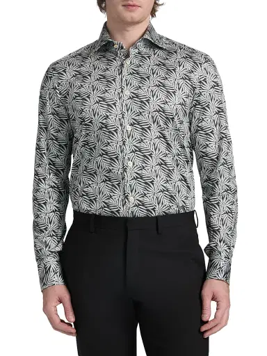 Kiton Men's Leaf Print Stretch-Cotton Shirt | Thumbnail 3