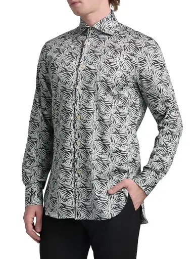 Kiton Men's Leaf Print Stretch-Cotton Shirt | Thumbnail 4