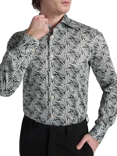 Kiton Men's Leaf Print Stretch-Cotton Shirt | Thumbnail 6